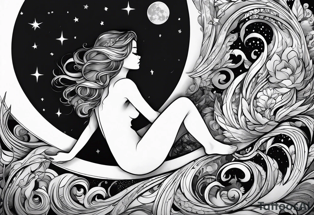 girl sitting on the moon watching the world tattoo idea