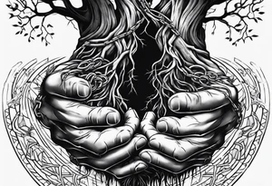 tattoo fool sleeve, tree roots break out of the chains at the bottom of the hand tattoo idea