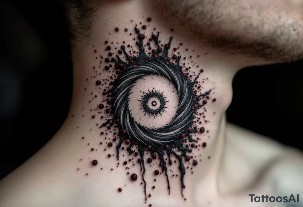 A smoke-gray spiral dissolving into specks of maroon, portraying release and change. tattoo idea