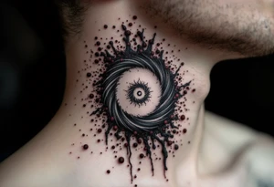 A smoke-gray spiral dissolving into specks of maroon, portraying release and change. tattoo idea