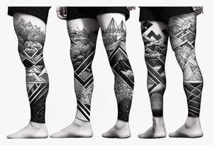 Sea full leg sleeve male geometric tattoo idea