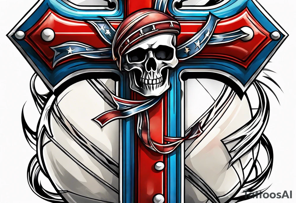 Cross with american football laces tattoo idea