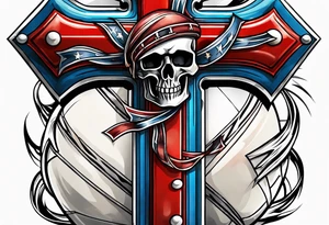 Cross with american football laces tattoo idea