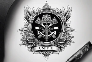 with a juctice emblem a knife and a scale tattoo idea