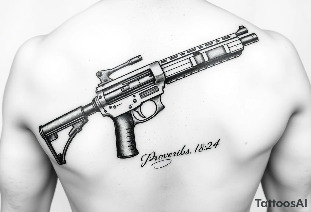 Sleeve Writing old school 
gun  76-2323 proverbs 18:24 tattoo idea