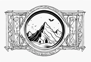 Lord of the rings and Harry Potter movie mashup. Small and simple. Not too much artistic detail. Hobbit door hole, wands, elvish writing, deathly hallows tattoo idea