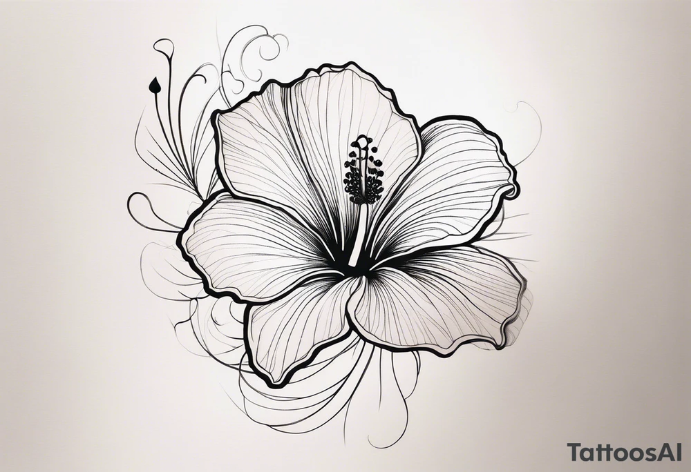 The upper arm tattoo design you are referring to features a Hibiscus flower motif. The design is minimalistic and delicate, with fine line work that highlights the natural beauty of the Hibiscus. The petals are soft and open, capturing the organic flow of the flower. The lines extending from the flower give a sense of movement, almost as if the flower is blooming or swaying gently. 

This tattoo seems to be placed in a way that contours naturally along the upper arm, following the curve of the shoulder. The simplicity of the design, with its thin lines and subtle details, makes it a graceful and elegant piece. The Hibiscus flower itself is often a symbol of beauty, femininity, and grace, which is reflected in the overall aesthetic of the tattoo. 

The style of the tattoo fits well with those who prefer understated, nature-inspired designs that blend seamlessly with the flow of the body. tattoo idea
