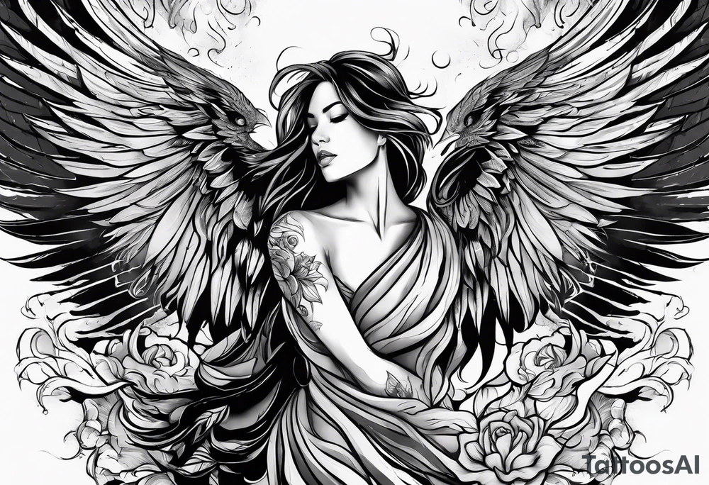 Like a phoenix rising from ashes, a woman who's has been through pain and now finding her strength tattoo idea