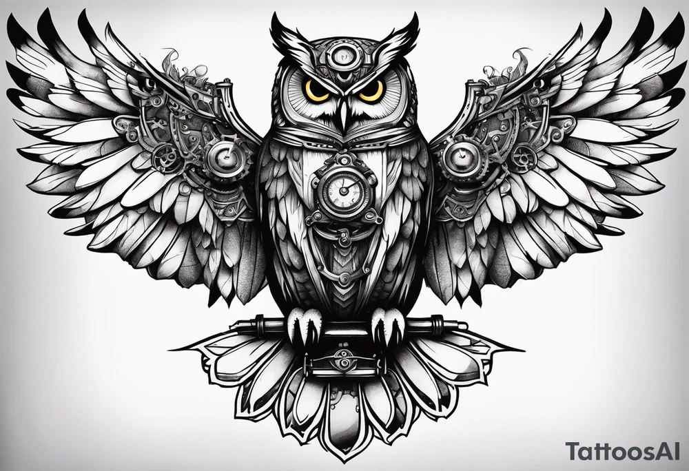 Owl in a steampunk style tattoo idea