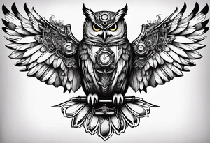 Owl in a steampunk style tattoo idea