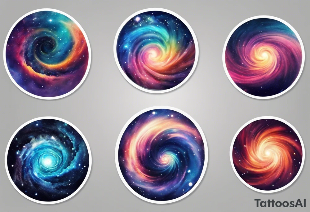 I want a spiral nebula space galaxy tattoo that's colorful and bright and cute and is nice to look at I don't want a traditional circle I want it like the ones thay look like an s shape and this tattoo will be on my left buttcheek and light colors tattoo idea