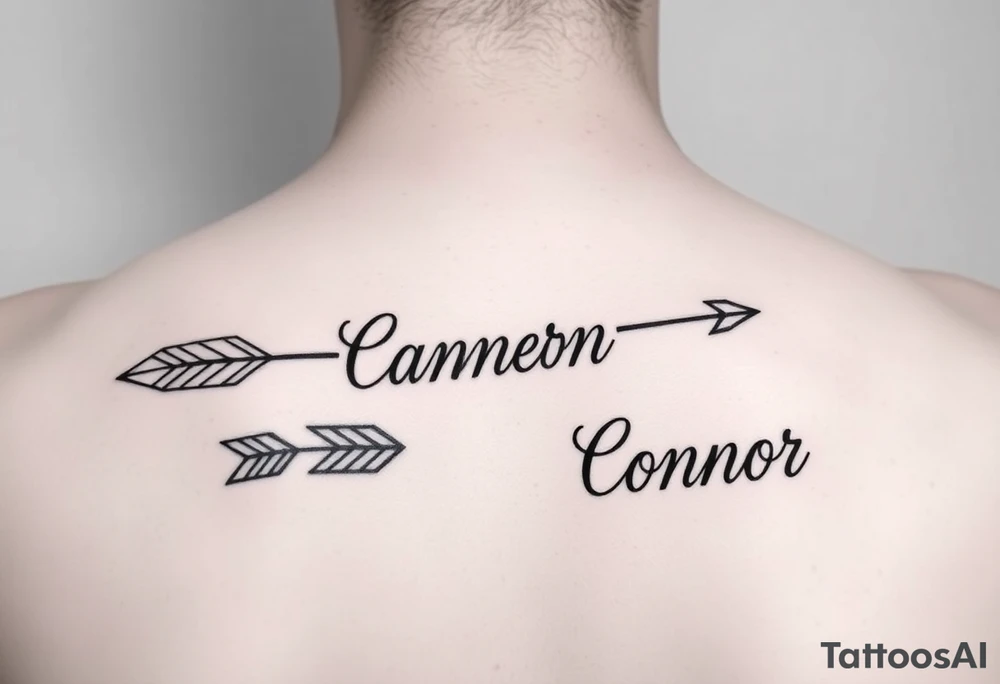 1 feminine arrow that incorporates the name Cameron and another feminine arrow that incorporates the name Connor tattoo idea