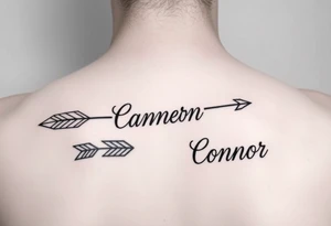 1 feminine arrow that incorporates the name Cameron and another feminine arrow that incorporates the name Connor tattoo idea