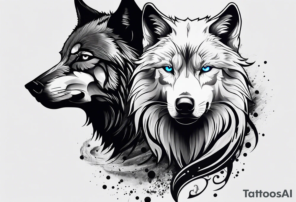White wolf fading into Black wolf tattoo idea