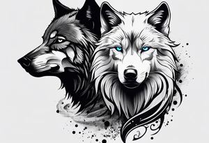 White wolf fading into Black wolf tattoo idea