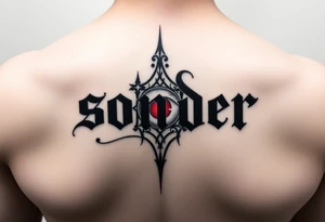 I want the word sonder in vertical form but the letter o swapped with an eye colored red and the word sonder to be in bold black letters tattoo idea