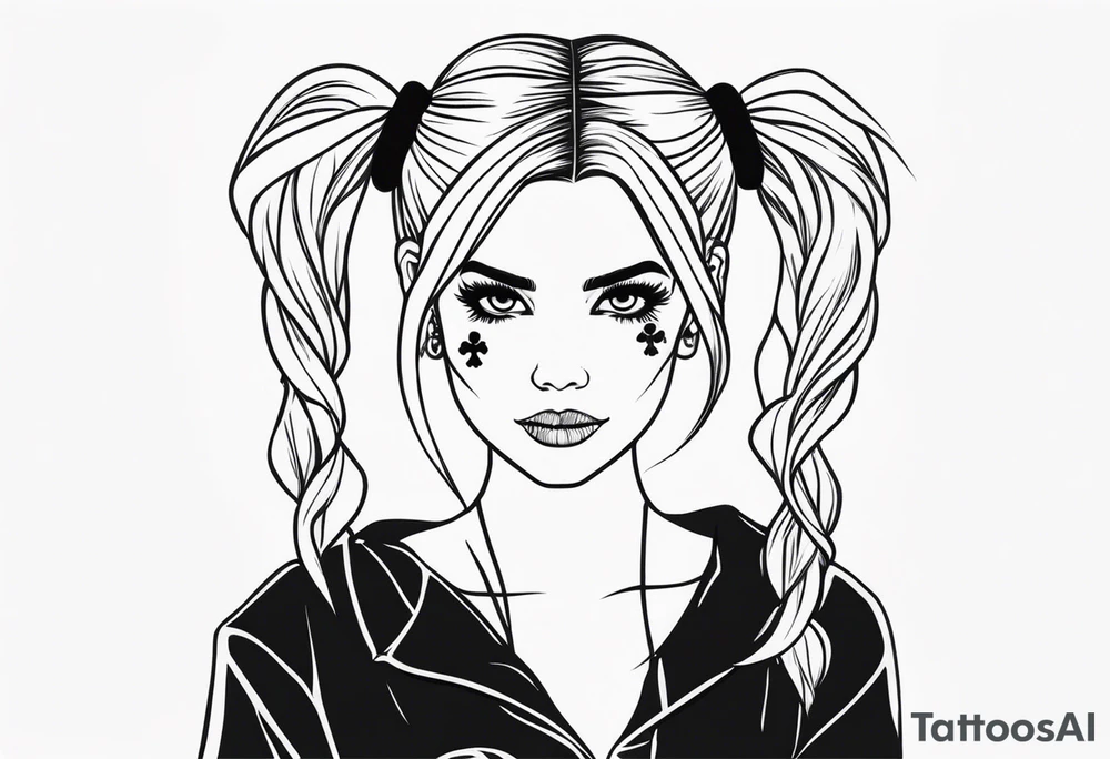 feminine skull and cross bones with hair in two blonde pigtails tattoo idea