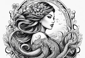 mermaid, octopus, algae, waves tattoo idea