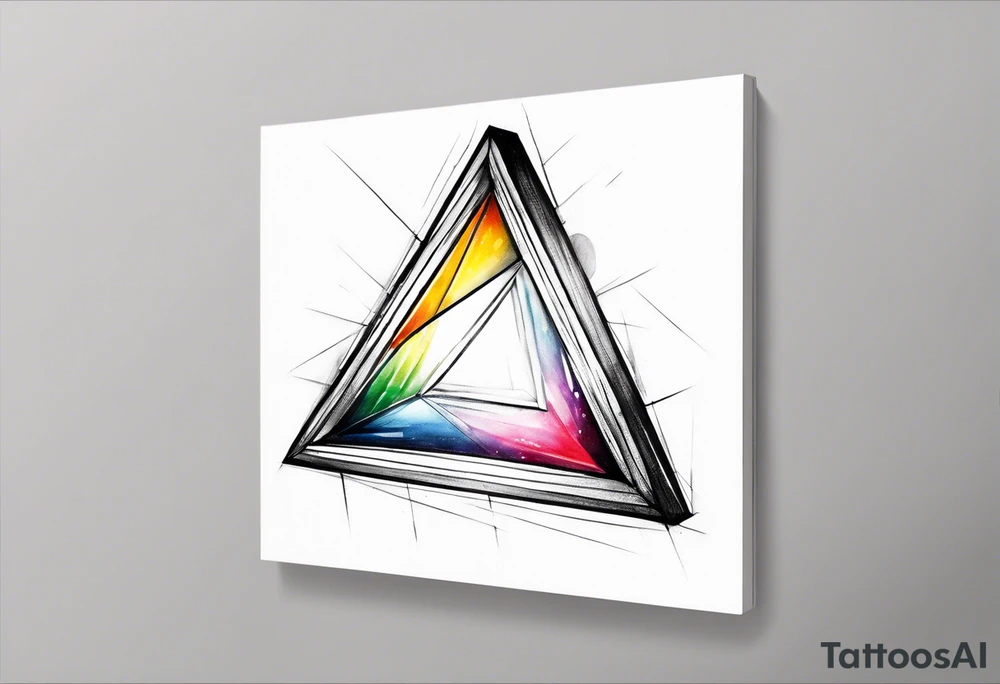 a ray of light entering a simple, flat, triangle prism glass from the left side and getting dispersed into colours tattoo idea