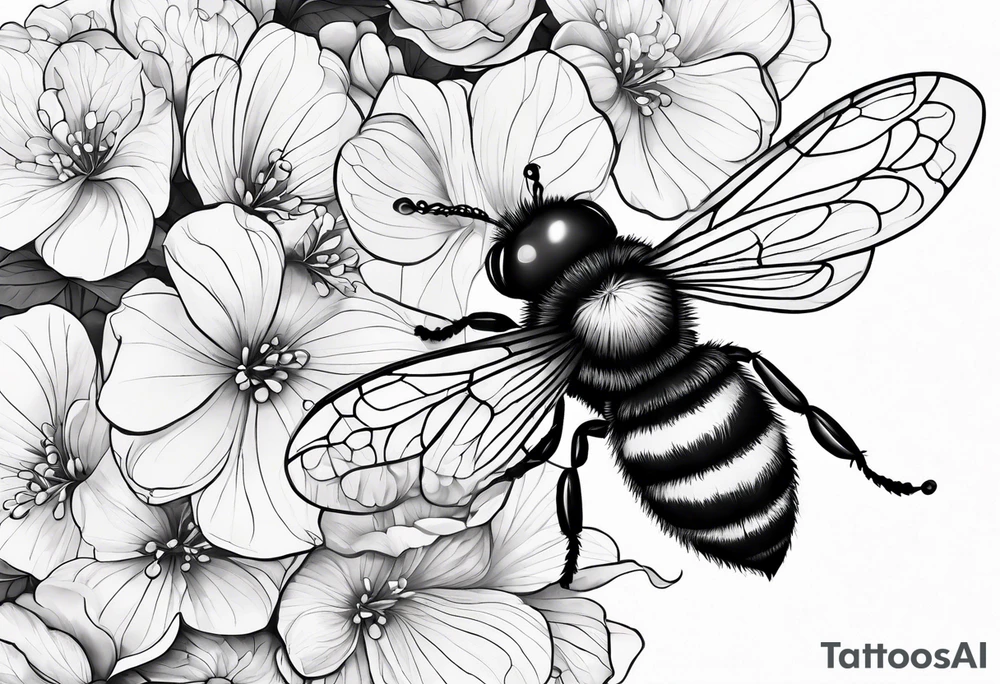 Small tattoo. There’s a hydrangea and a bee but they are not touching. Make the bee smaller than the hydrangea and have the bee off to the side. tattoo idea