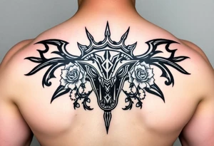 ornate hammerhead adorned with crown of wild roses and thorns tattoo idea