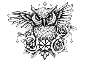 an owl,compass,roses,stars. tattoo idea