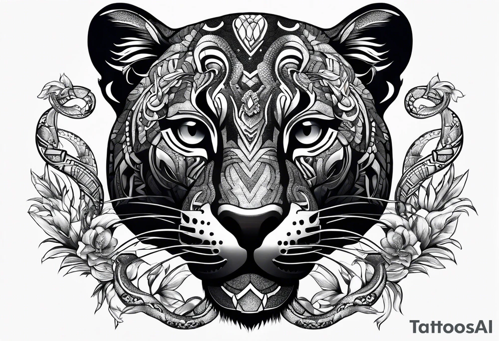 aztec black jaguar with snake tattoo idea