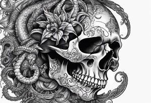 Skull with tentacles and text above and below  “Dead men, tell no tales” tattoo idea