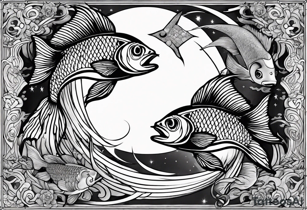 Two Fish with crescent moon tattoo idea