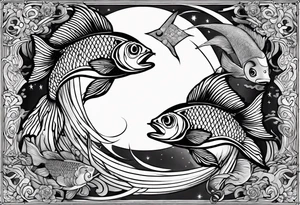 Two Fish with crescent moon tattoo idea