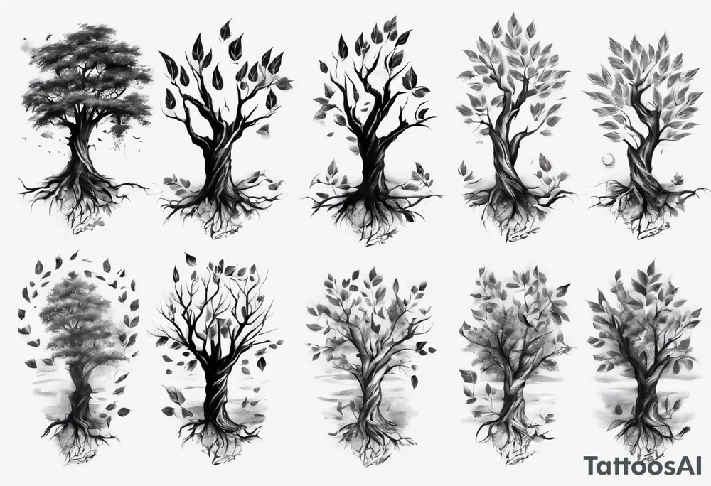 Double tree forearm alive with leaves tattoo idea
