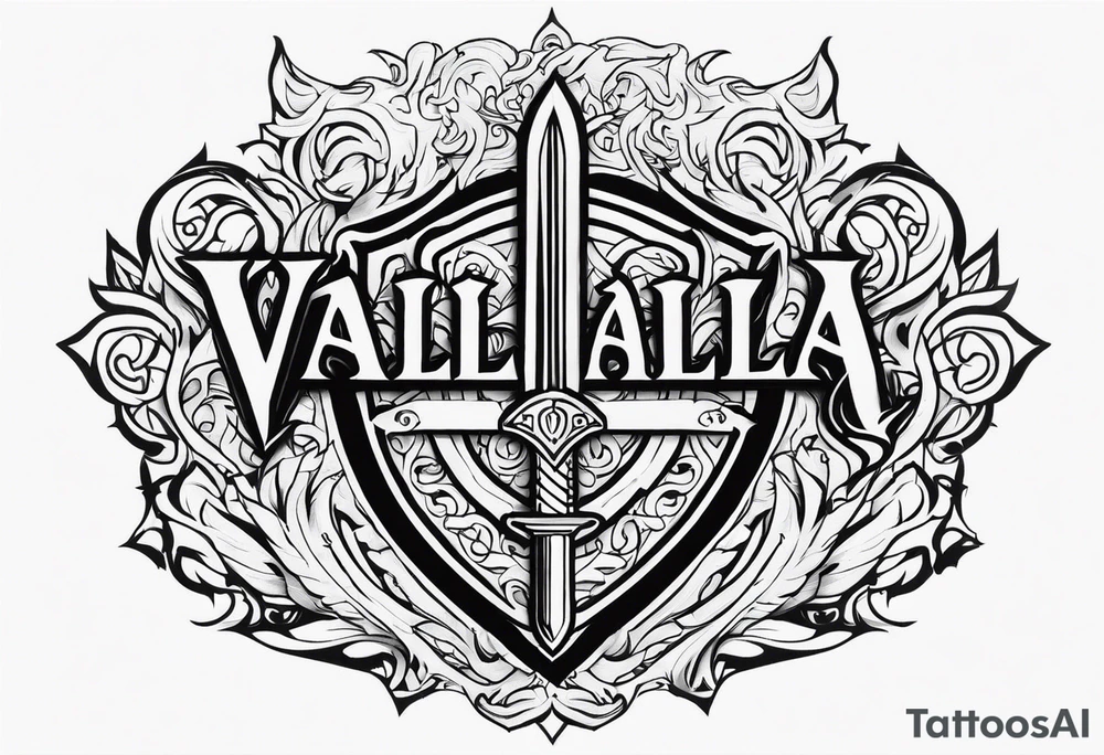 Valhalla sword shield fire tattoo idea
