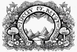 horseshoe, with mushrooms and magic vibes, with "lucky" written on the horseshoe tattoo idea