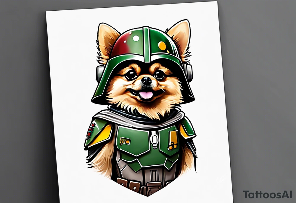 Pomeranian dressed like boba fett tattoo idea