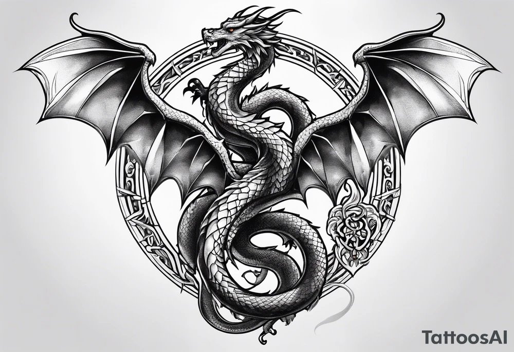 caduceus replace snakes with eastern dragons tattoo idea