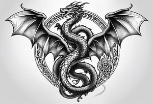 caduceus replace snakes with eastern dragons tattoo idea