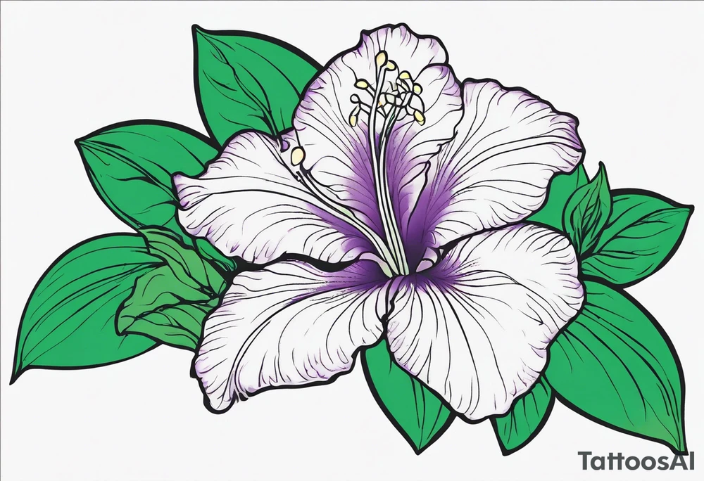 An outline of a rio dipladenia flower with a mist green and purple background tattoo idea