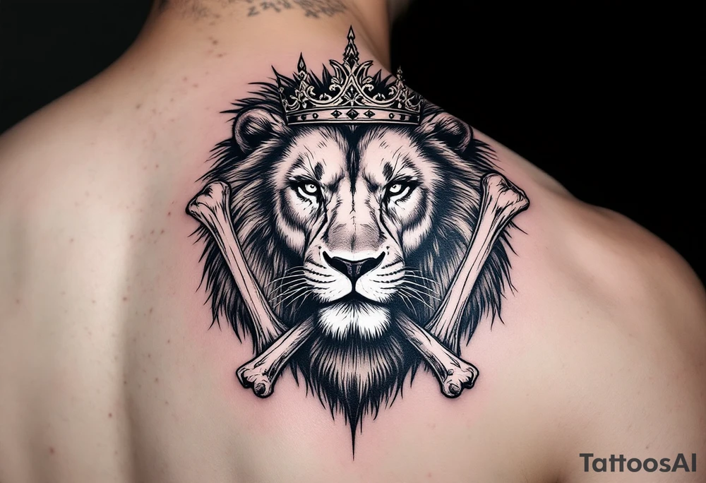 powerful majestic lion with a crown made of bones tattoo idea