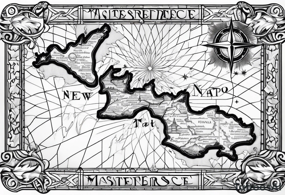 New Zealand map outline behind it and southern cross tattoo idea