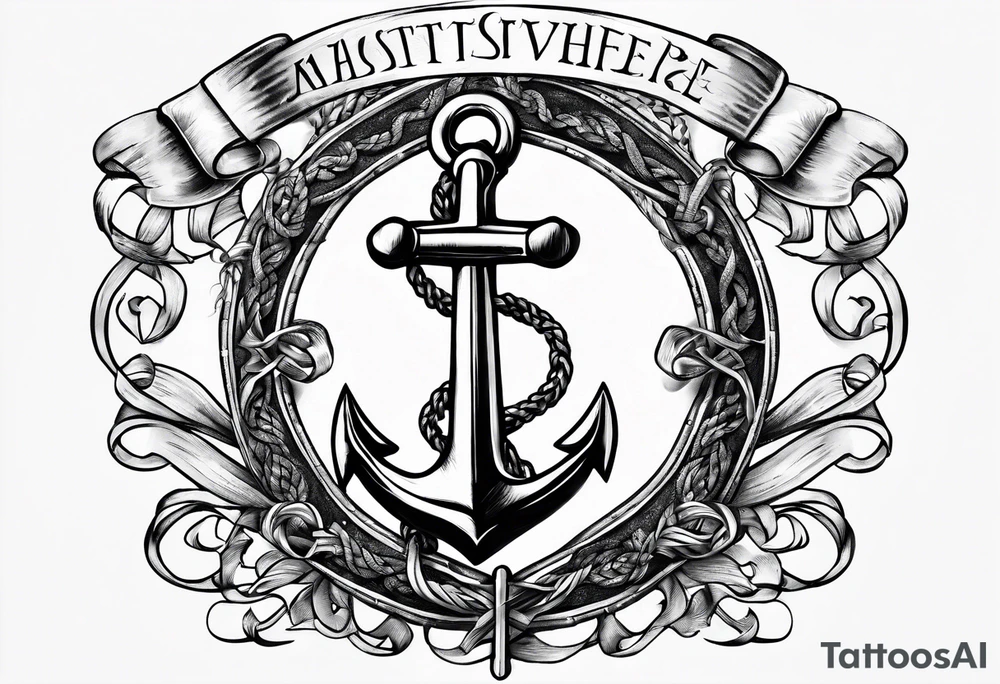 Anchor with ribbon wrapped around and Psalm 23:4 written on ribbon tattoo idea