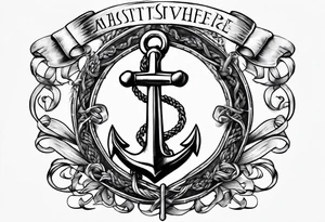 Anchor with ribbon wrapped around and Psalm 23:4 written on ribbon tattoo idea