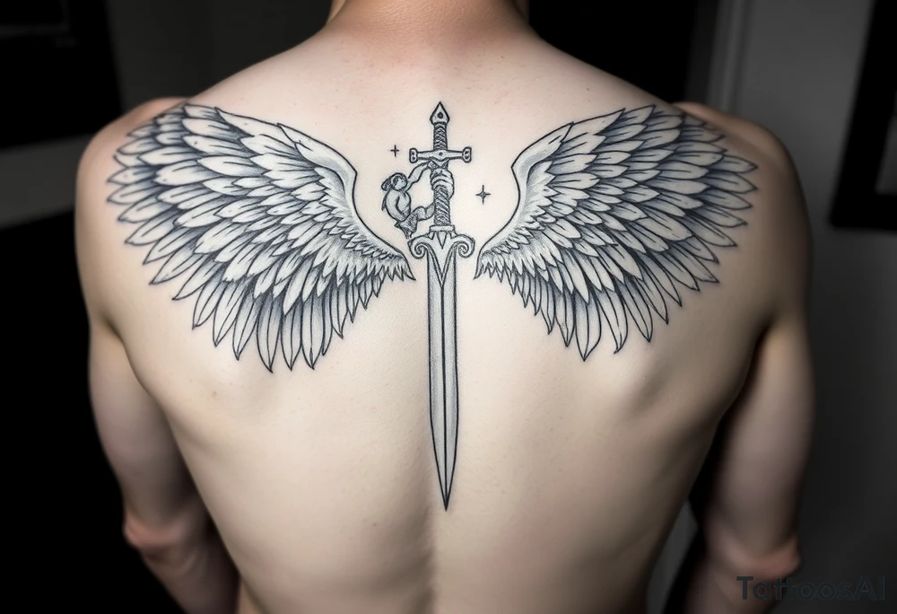 I want an archangel fighting with sword tattoo idea