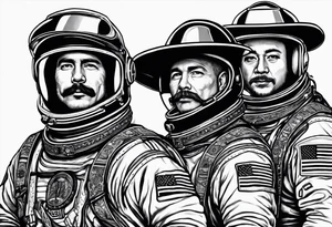 three astronauts standing together and each one is wearing a sombrero tattoo idea