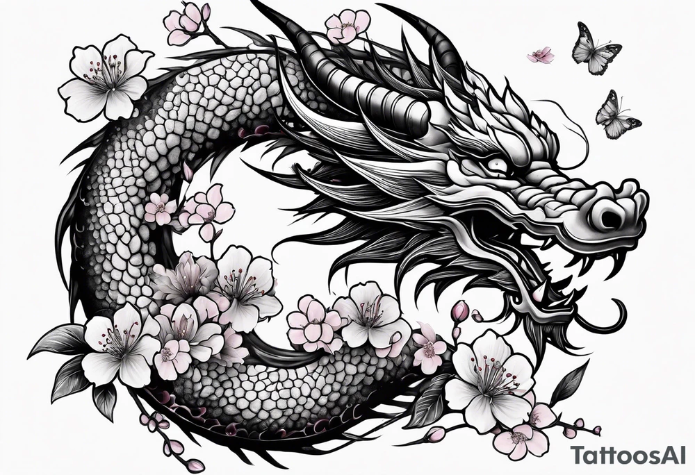 Haku dragon with  cherry blossoms  and soot sprites tattoo idea