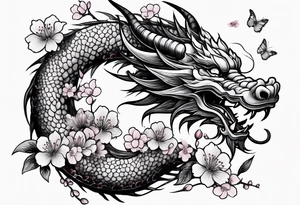 Haku dragon with  cherry blossoms  and soot sprites tattoo idea