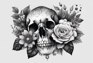Flowers, potions, small skull, big flowers small snake with dot work in between tattoo idea