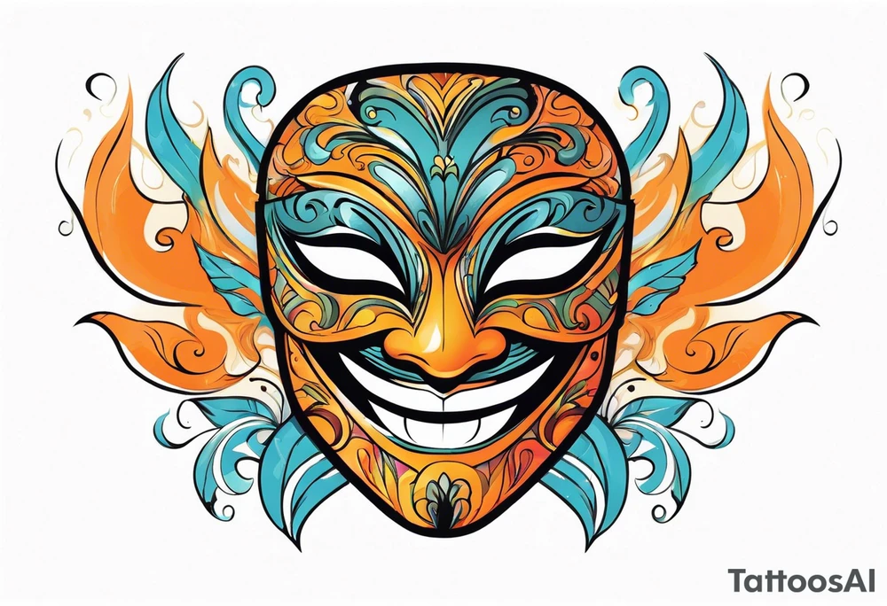 Laughing Male masquerade mask with orange smoke tattoo idea