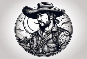 A moon with a cowboy hat and lasso tattoo idea