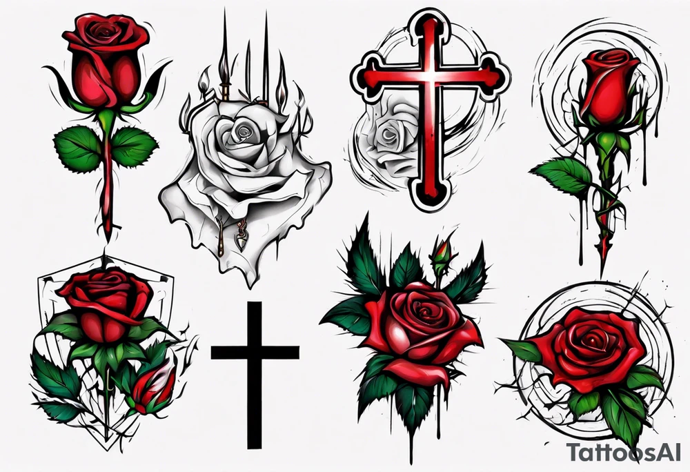 a rose full of Christian faith aspects, bleeding tattoo idea