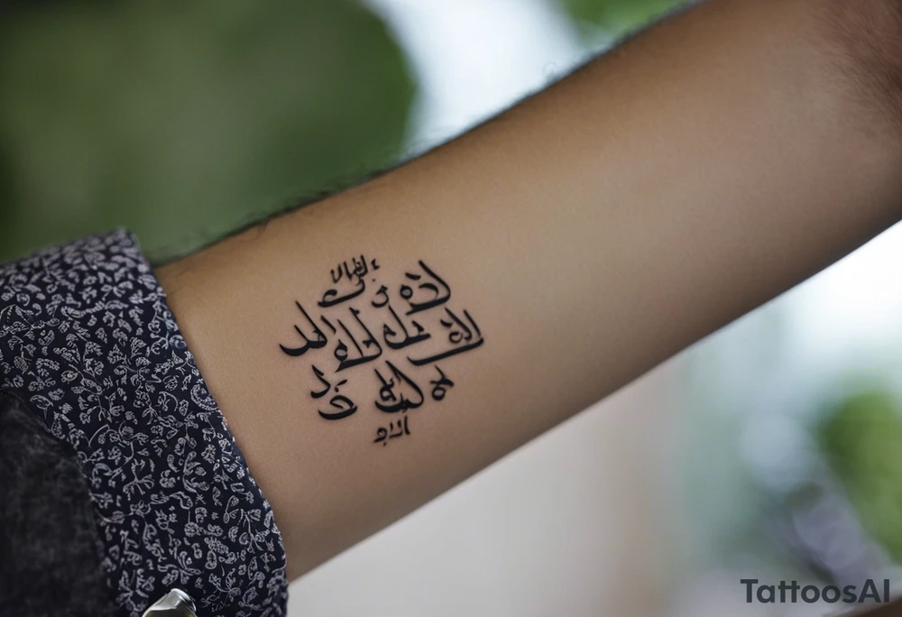 A forearm tattoo on the front of the forearm with the writing "فَأَيْنَ، يَا مَوْتُ، شَوْكَتُكَ؟ وَأَيْنَ، يَا مَوْتُ نَصْرُكَ؟ " fully visible tattoo idea